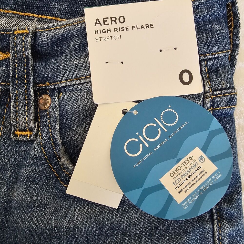 Aeropostale High Rise Flare Jeans Size 0 Faded Blue Wash Stretch Denim - Picture 3 of 8
